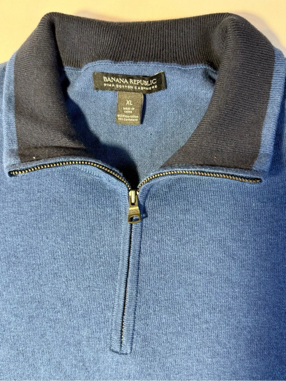 Banana Republic Pima Cotton Cashmere 1/4 Zip Sweater Blue Men’s XL